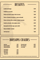 Menu Café des artistes - Les desserts et boissons chaudes