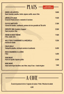 Menu Café des artistes - Les plats  et  à cote