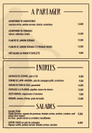 Menu Café des artistes - Les entrées, à partager et salades