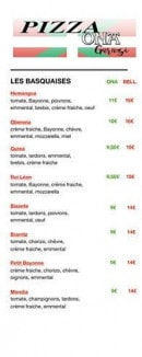 Carte et menu de Ona Garazi à Saint Jean Pied de Port — Les basquaises