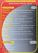 Menu Mystic Pizza - Les pizzas et pates