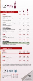 Carte et menu de Courtepaille à Saint Jean de Luz — Les vins et eaux