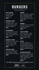 Menu Jack's Burgers - Les burgers