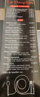 Carte et menu de Le Dauphin à Saint Jean de Luz — Les entrées et plats