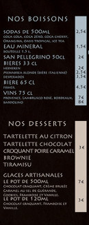 Menu Luz Pizza - Les boissons et desserts