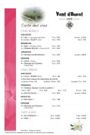 Menu Le Vent d'Ouest - Carte des vins