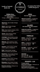 Carte et menu de La Fabbrica du frêt à Mouguerre — La carte