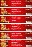 Menu Cfc 65 - Les menus pilons de poulet  et menus wings