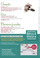 Menu Bella Pizza - Les desserts,  vins et boissons fraiches