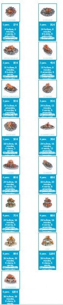 Carte et menu de Boniface Coquillages à Perpignan — Les fruits de mer