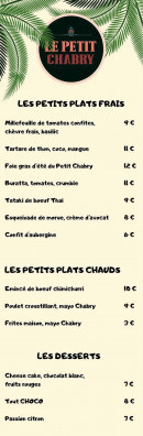 Menu Le Petit Chabry - Les plats et desserts