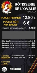 Carte et menu de Rôtisserie De L’Ovalie à Perpignan — poulet, boissons