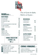 Menu La pierre chaude - Les rhums, whiskys, ...