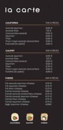 Carte et menu de Jaja'P à Saint Laurent de la Salanque — California, califrit et cheese