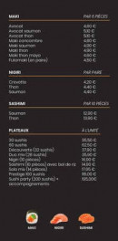 Carte et menu de Jaja'P à Saint Laurent de la Salanque — Maki, sashimi, nigiri,...