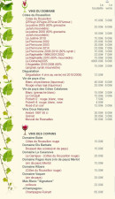 Carte et menu de Auberge du Domaine de Nidolères à Banyuls Dels Aspres — Les vins