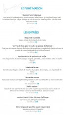 Carte et menu de Boniface Coquillages à Cabestany — Le fumée maison et entrées