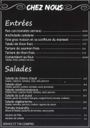 Menu Chez Nous - Les entrées et salades