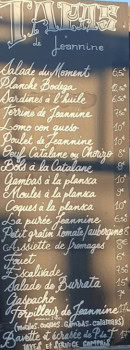 Carte et menu de Jeannine à La Mer à Sainte Marie — Exemple de menu