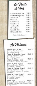Carte et menu de Chez Pujol à Port Vendres — Les fruits de mer et plateaux
