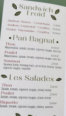 Menu Le Fab - Les sandwichs, salades et pan bagnat