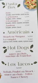 Menu Le Fab - Les pasta box, hot dogs, ....