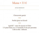 Menu Chez Yvonne - Menu  à 33€