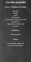 Menu Finkstuebel - Les vins au pichet
