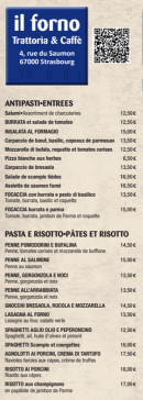Carte et menu de Il Forno à Strasbourg — Les entrées et risotto