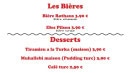 Menu Kebs Baba - Les bières et desserts