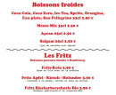 Menu Kebs Baba - Les boissons froides, fritzs, ...