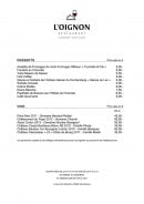 Menu L’Oignon - Desserts et vins