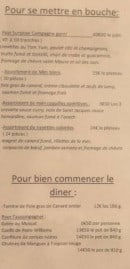 Carte et menu de Auberge au col de fouchy à Breitenau — Pour se mettre en bouche et commencer le dîner