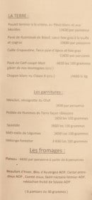 Carte et menu de Auberge au col de fouchy à Breitenau — Terre, garnitures et fromages