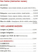 Menu Pizzeria Via Toscane - Les pates, lasagnes et boissons