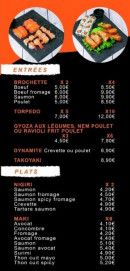 Menu Tanaka Sushi - Les entrées et plats