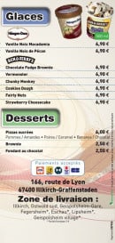 Menu New pizza - Les glaces et desserts