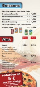 Menu New pizza - Les boissons et vins