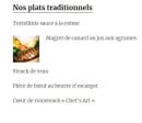 Menu Auberge du Château d'Eau - les plats traditionnels