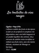 Menu Moon - Les bouteilles  de vins rouges