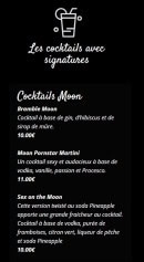Menu Moon - Les cocktails  avec signatures