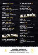 Menu Halte Pizza - Les pizzas, calzones et flambées