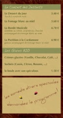 Menu L' Acoustic - Les desserts et glaces