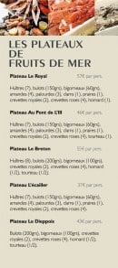Carte et menu de Pont de l'ill à La Wantzenau — Les plateaux de fruits de mer