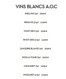 Menu Tokyo Sushi - Les vins blancs