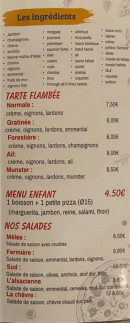 Carte et menu de Pizzeria la Marguerita à Beinheim — Les ingrédients, tarte flambée et salades, ...