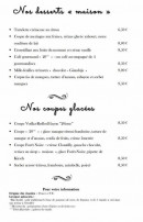 Menu Le 20ème - Les desserts et glaces