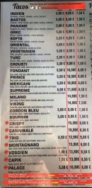 Menu Le Palace - Les tacos