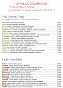 Menu Le Palais Gourmand - Les pizzas et tartes