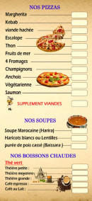 Menu Chez Yasmine - Les pizzas, soupes et boissons chaudes